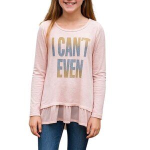 I Cant Even Girls XL 14 Long Sleeve Hi-Low Ruffle Hem Shirt By Place Pink